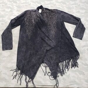 Vocal Cardigan Womens XL Gray Open Front Fringe Long Sleeve